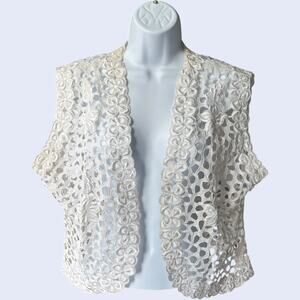 Manila Fashions embroidered cutwork lace open-front vest ivory cream XL vintage